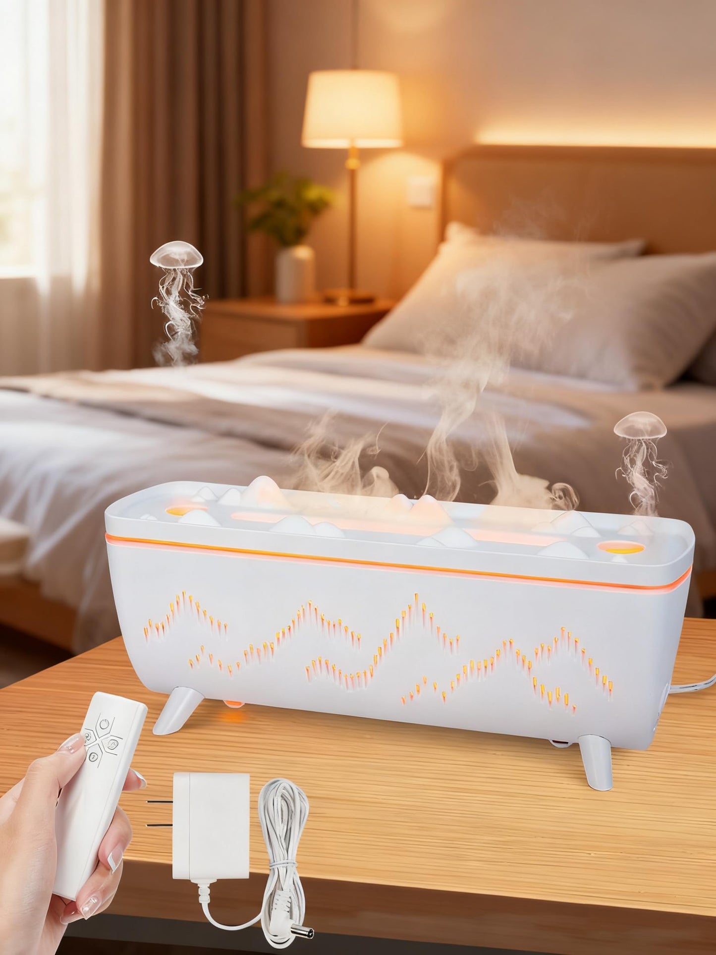 280ML Volcano Jellyfish Diffuser with Timer – Low Noise 3-Hole Flame Mist, Leak-Proof