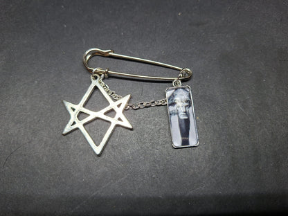 Goth Gothic Witchy Witch satanic occult Aleister Crowley Thelema "Unicursal hexagram" kilt pin brooch