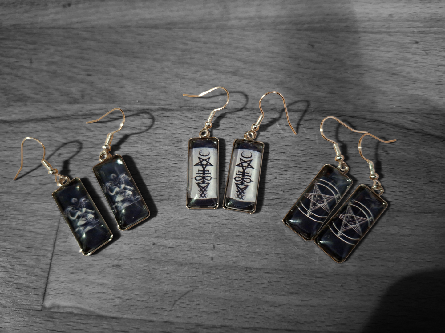 Goth Gothic Witchy Occult "Satanic" Stainless Steel rectangle image earrings