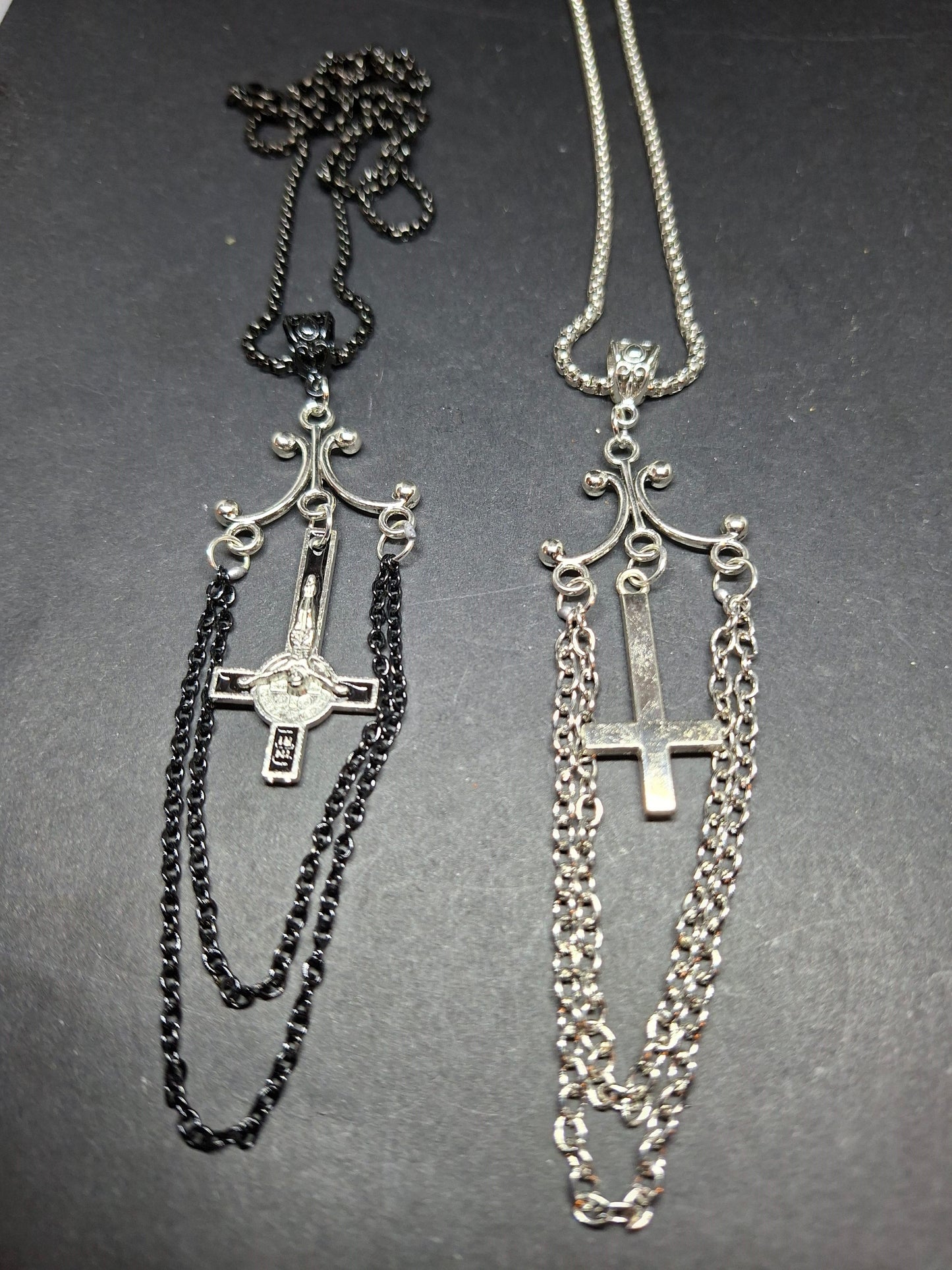 Goth Gothic Witchy witch witchcraft killstar Occult satanic "Inverted Crucifix" chandelier necklace
