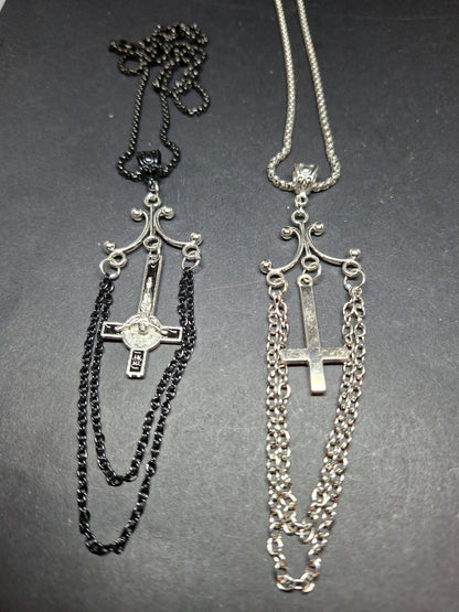Goth Gothic Witchy witch witchcraft killstar Occult satanic "Inverted Crucifix" chandelier necklace