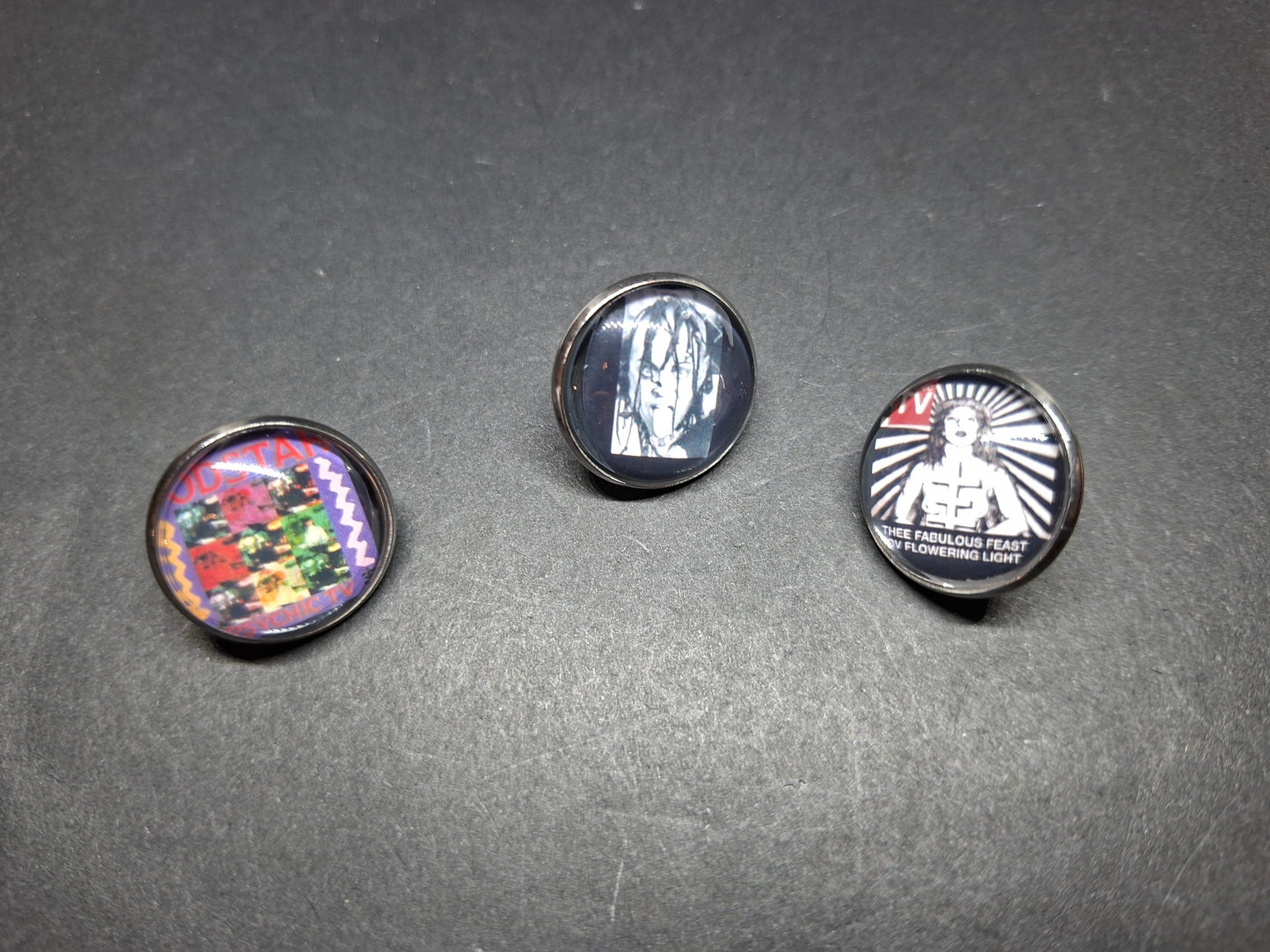 Gothic Goth Old School 1980's Alternative Psychic TV TOPY Thee Temple ov Psychick Youth Genesis P-Orridge Inspired set of three pin badgesV2