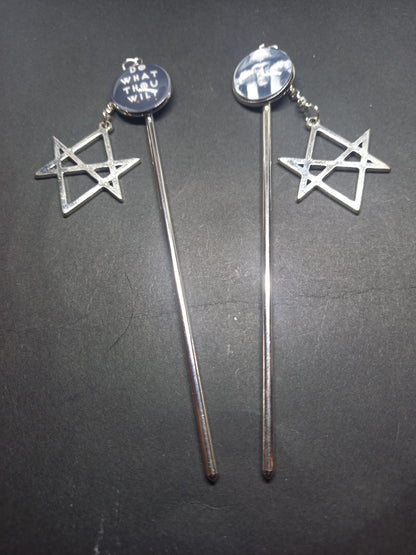 Goth Gothic Witchy witch witchcraft  Occultist Satanic Aleister Crowley "Thelema" hair stick with unicursal hexagram