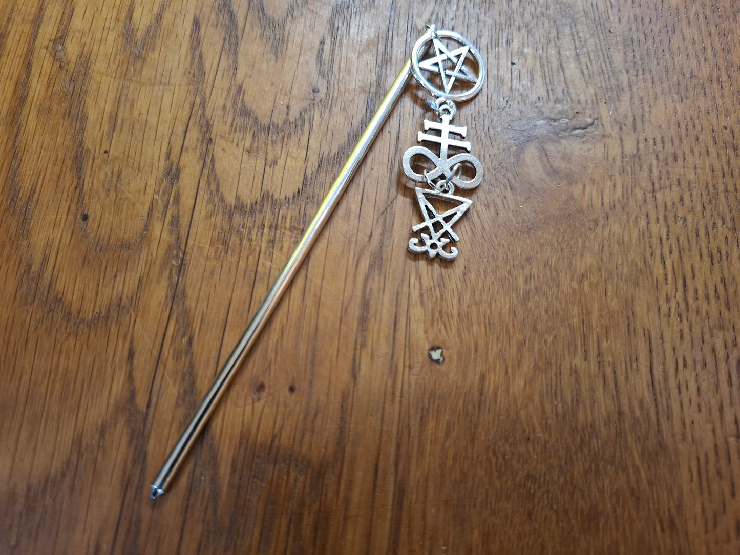 Metal hair stick with "Satanic Trinity " detail : Goth witchy killstar witch Occult style