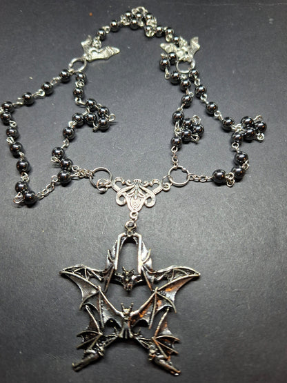 Goth Gothic Witchy Vampire "Bat Pentagram" romantic double layer rosary