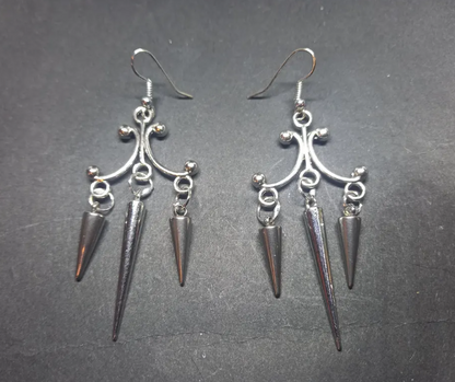 Oddity Curiosity Goth Gothic Witchy Killstar "Chandelier" three spiked earrings