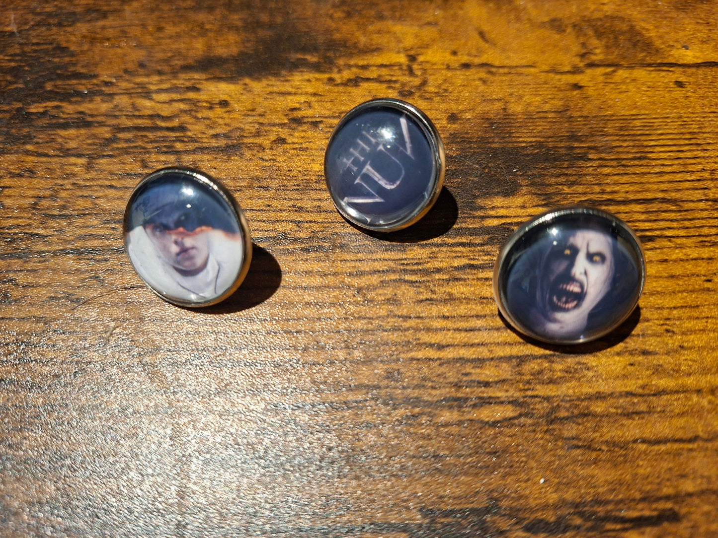 Set of 3 Snap Back Pin Badges ,The Conjuring inspired "Nun"