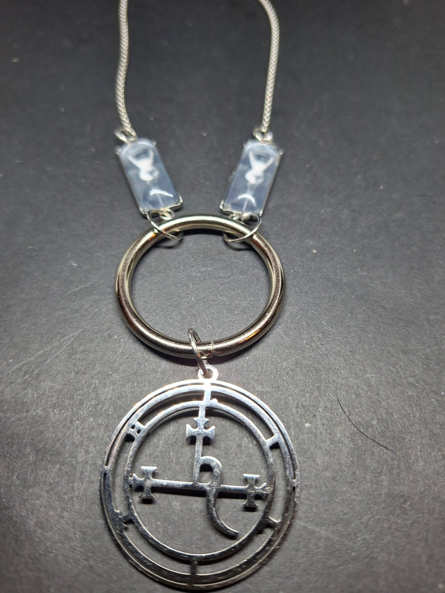 Goth Witchy Witch ,Succubus images and LARGE Stainless Steel Sigil of Lilith O ring necklace