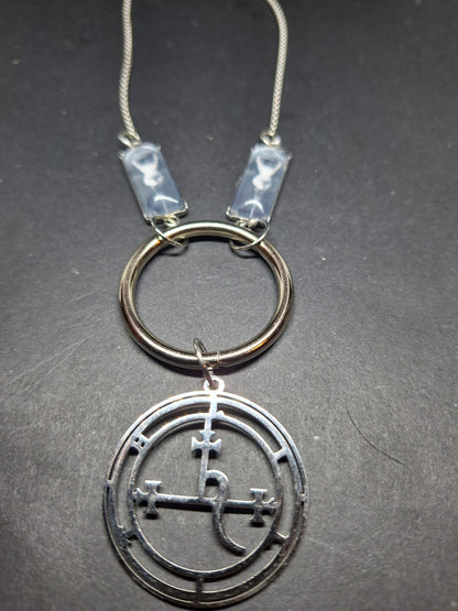 Goth Witchy Witch ,Succubus images and LARGE Stainless Steel Sigil of Lilith O ring necklace