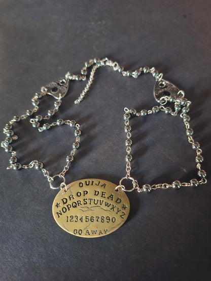 black hammerite double layer rosary , Paranormal spirit board,ouija planchette :gothic witchy occult jewelry