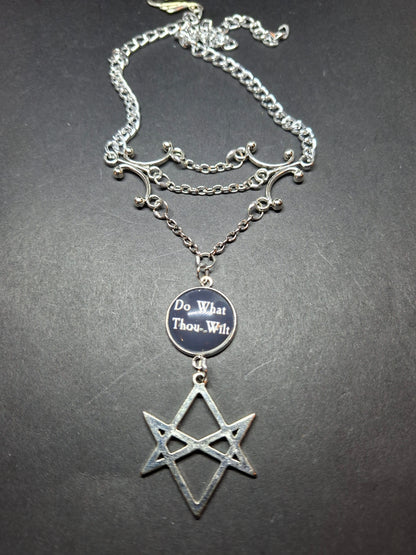 Goth Gothic Witchy Occult Aleister Crowley, unicursal hexagram  " Thelema Magick  " chandelier choker/necklace