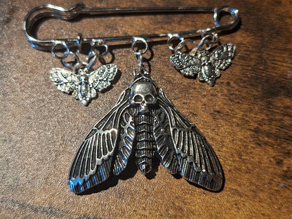 Kilt pin brooch ,3 Death head moths :goth witchy pagan witch accessory