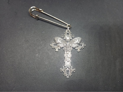 Goth Gothic Witchy Witch Killstar "Death Head Moth in ornate cross" kilt pin brooch
