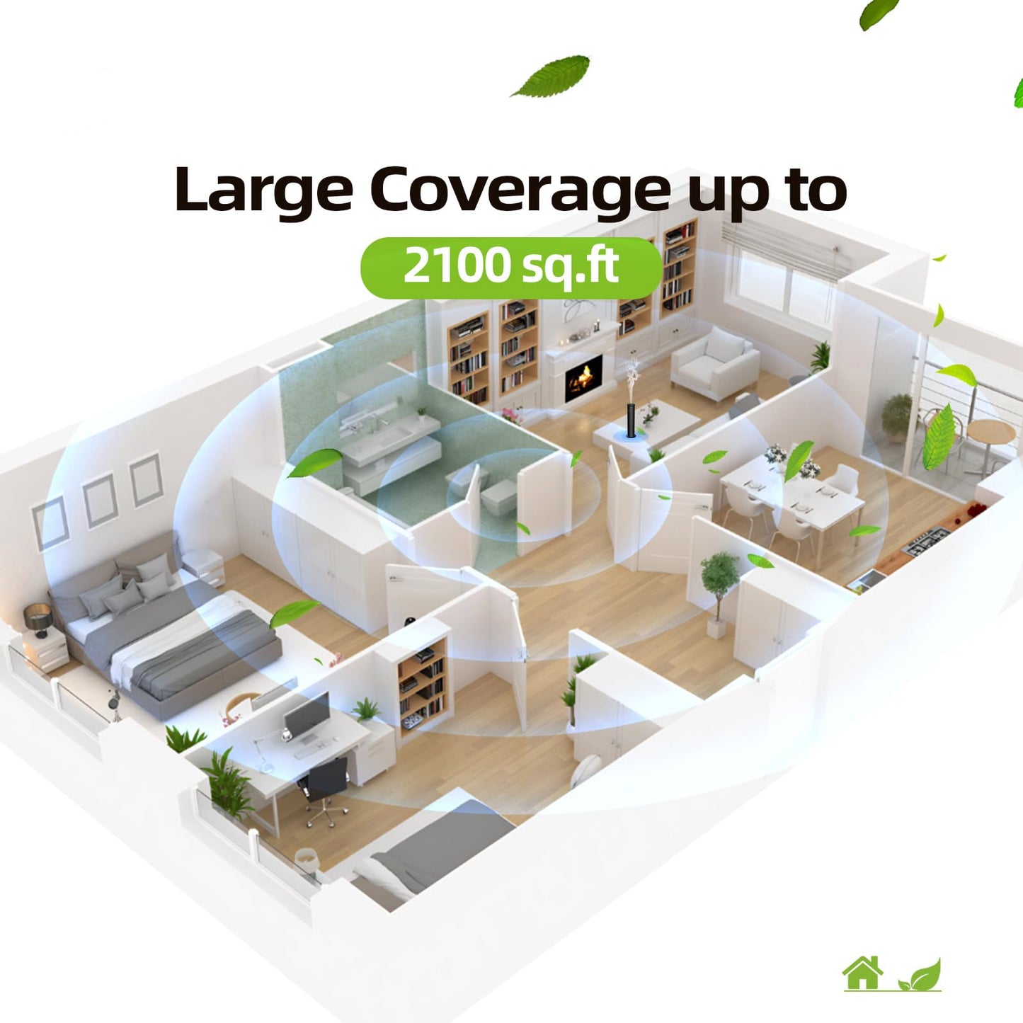 2ndAroma Waterless Air Diffuser – 2100 sq ft Coverage, Remote, 100ml Starter Kit + White Tea Oil