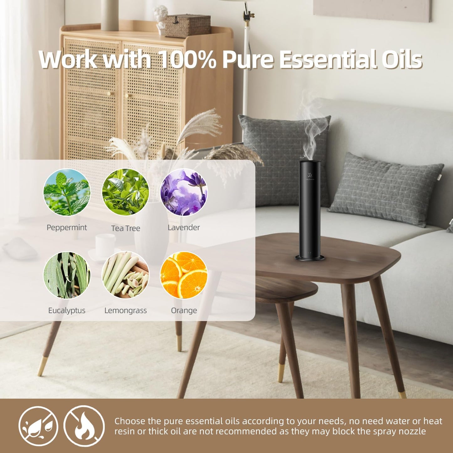 2ndAroma Waterless Air Diffuser – 2100 sq ft Coverage, Remote, 100ml Starter Kit + White Tea Oil