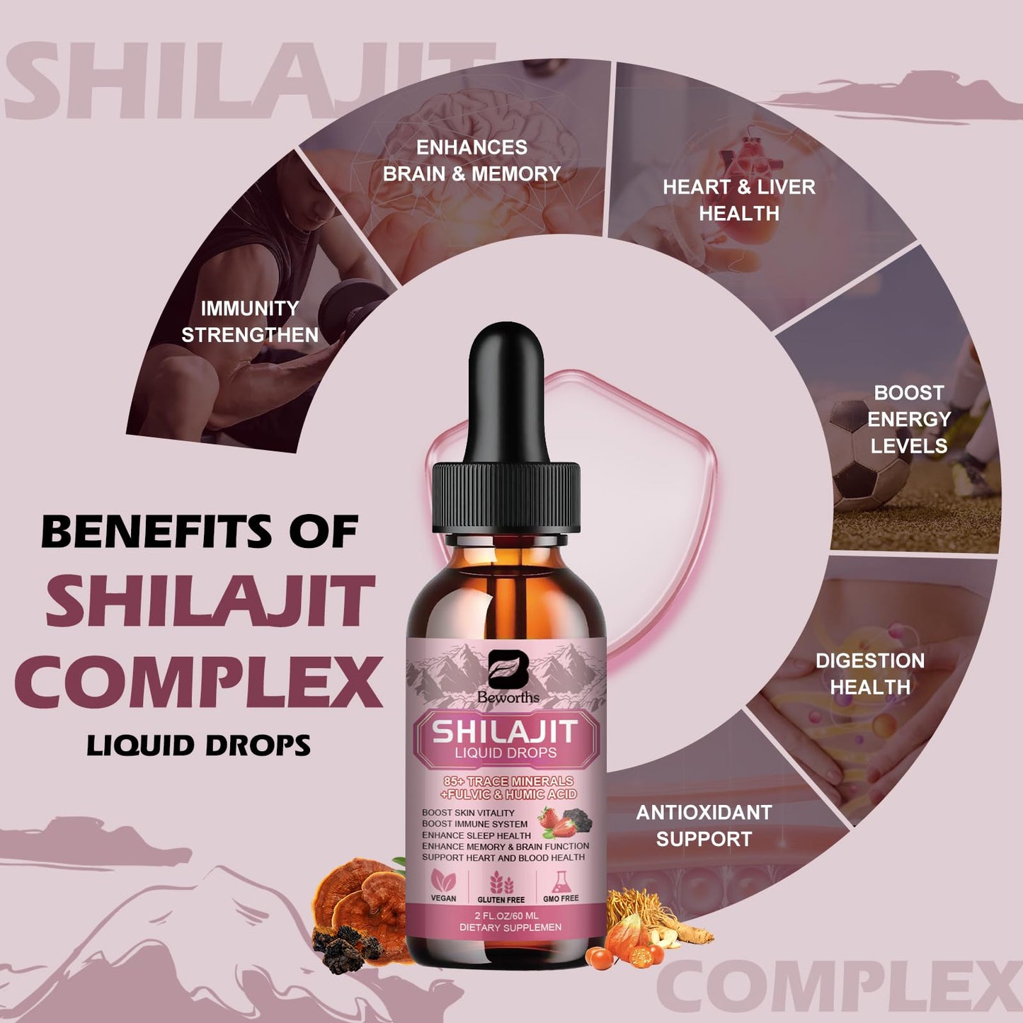 2Pack Shilajit Resin Liquid Drops | Shilajit Complex for Men Women with Ashwagandha, Turmeric, Ginseng, Chaga | 85+ Trace Minerals & Fulvic Acid | Boost Immunity & Energy - Non-GMO