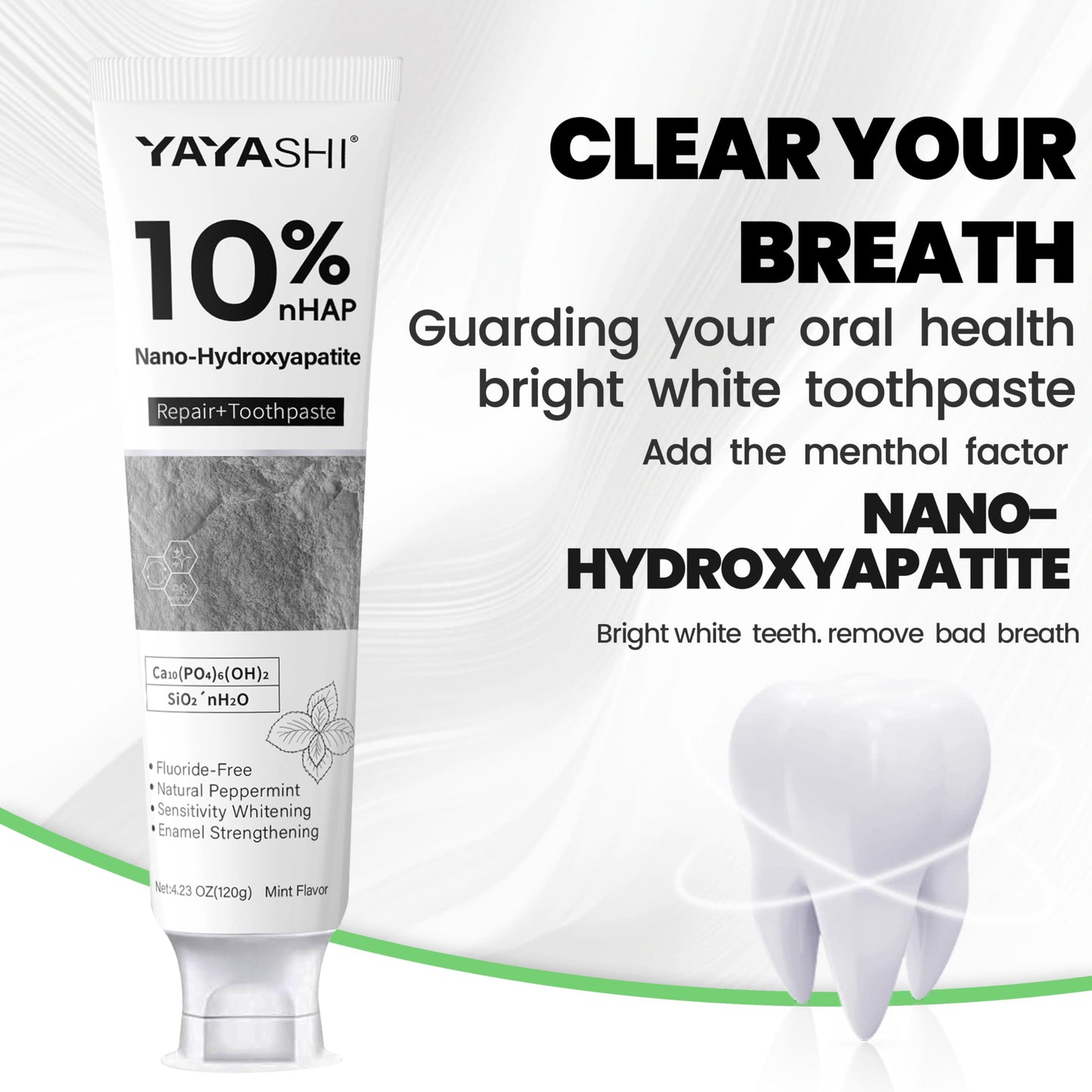 2PCS Hydroxyapatite Toothpaste 10% — Fluoride-Free, Gentle Mint, 4.23oz (2 Pack)