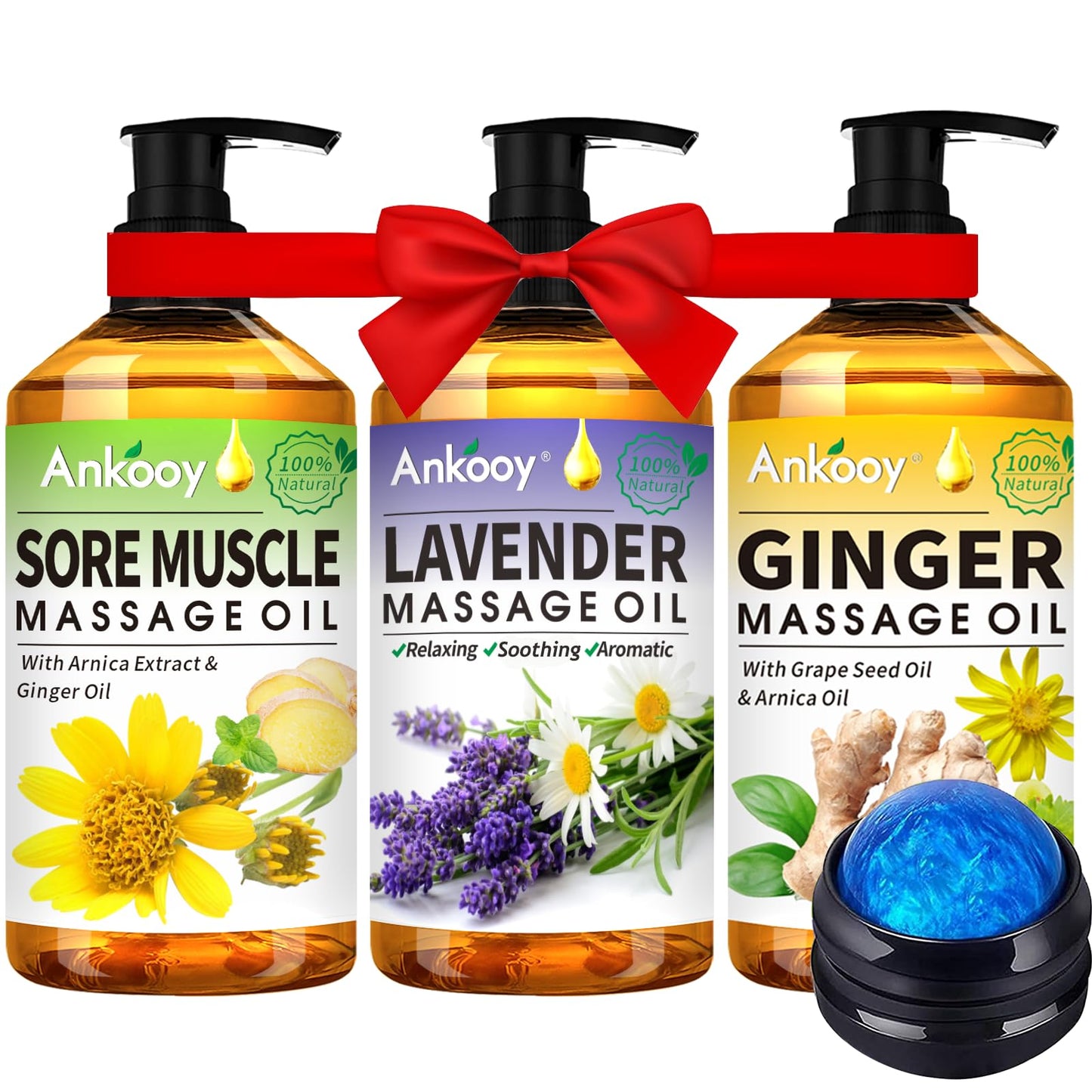 3 Pack Massage Oil for Sore Muscles – Arnica, Ginger & Lavender | Spa Gift