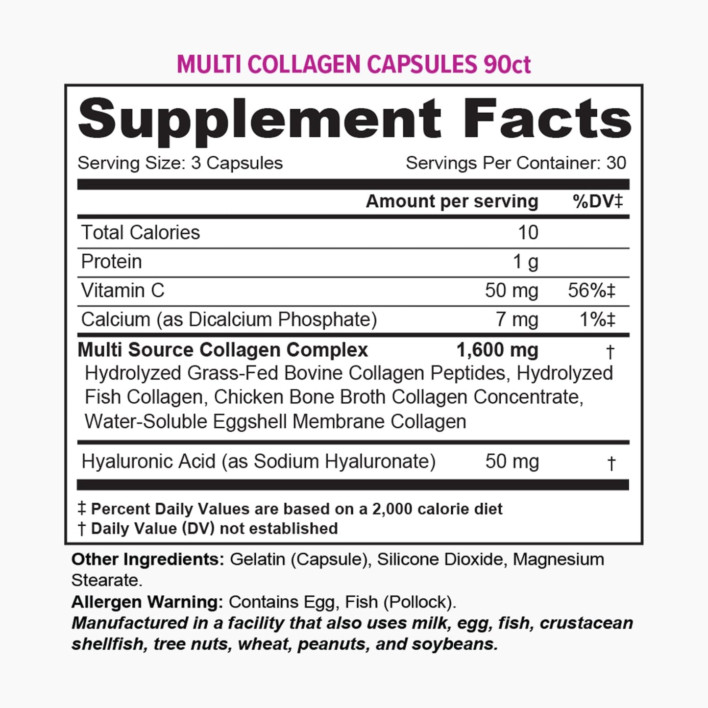 Multi Collagen Peptides for Women – Hydrolyzed Collagen with Vitamin C & Hyaluronic Acid, 30 Servings