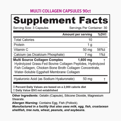 Multi Collagen Peptides for Women – Hydrolyzed Collagen with Vitamin C & Hyaluronic Acid, 30 Servings