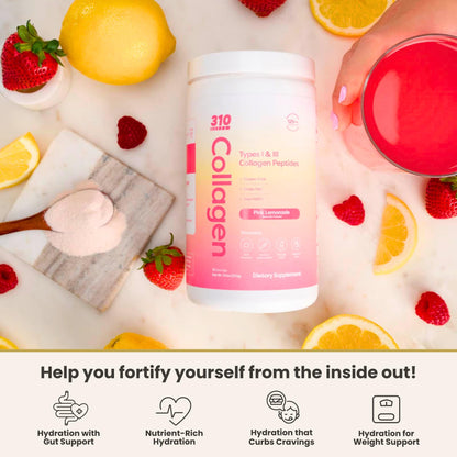 Hydrolyzed Collagen Peptides Powder – Grass-Fed with Vitamins C/D/E, Hyaluronic Acid & Resveratrol | Pink Lemonade 30 Servings