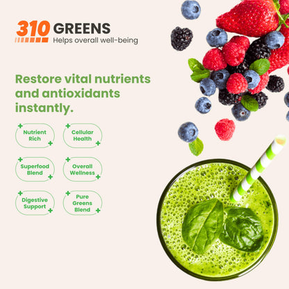 310 Nutrition Organic Superfood Greens Powder – Immune Support, Berry Flavor, 30 Servings