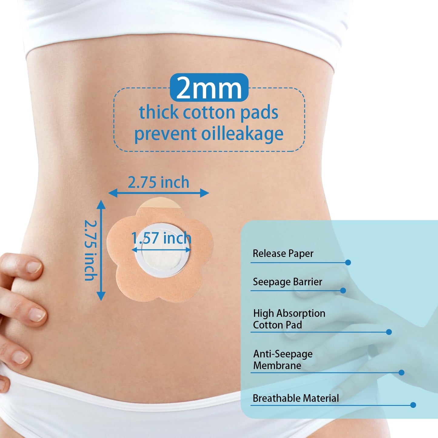 32 Pcs Castor Oil Belly Button Patches – Disposable Anti-Leakage 2.8x2.8 in
