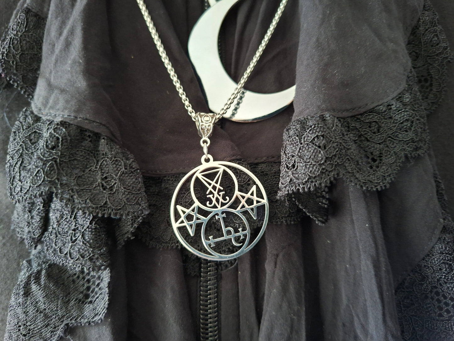 Sigil of Lucifer & Lilith Double Seal Pendant Necklace Occult Protection Amulet :Satanic Witchy