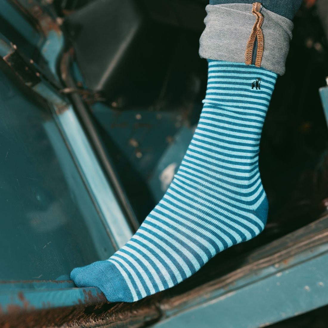 Sky Blue Narrow Striped Bamboo Socks