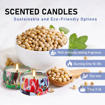 36-Pack Scented Candles Set – 100% Soy Wax, Aromatherapy Gift
