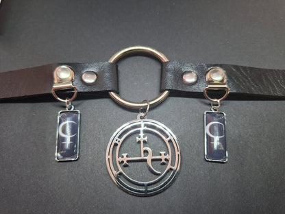 Symbol & Sigil of Lilith UNISEX Black Faux Leather O Ring Collar 2 : Goth Witchy