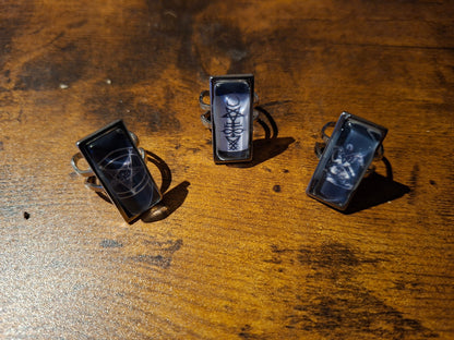 Satanic SIgil/Symbol, Rectangle adjustable Rings : Witchy Goth Occult Jewelry