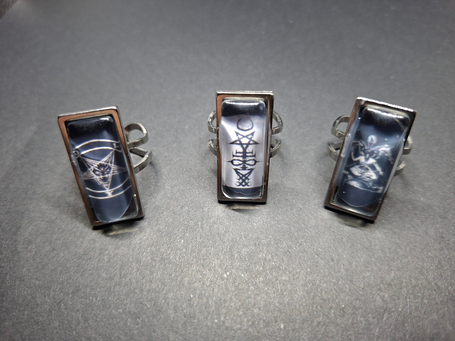 Satanic SIgil/Symbol, Rectangle adjustable Rings : Witchy Goth Occult Jewelry