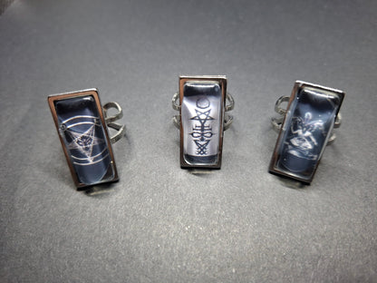 Satanic SIgil/Symbol, Rectangle adjustable Rings : Witchy Goth Occult Jewelry