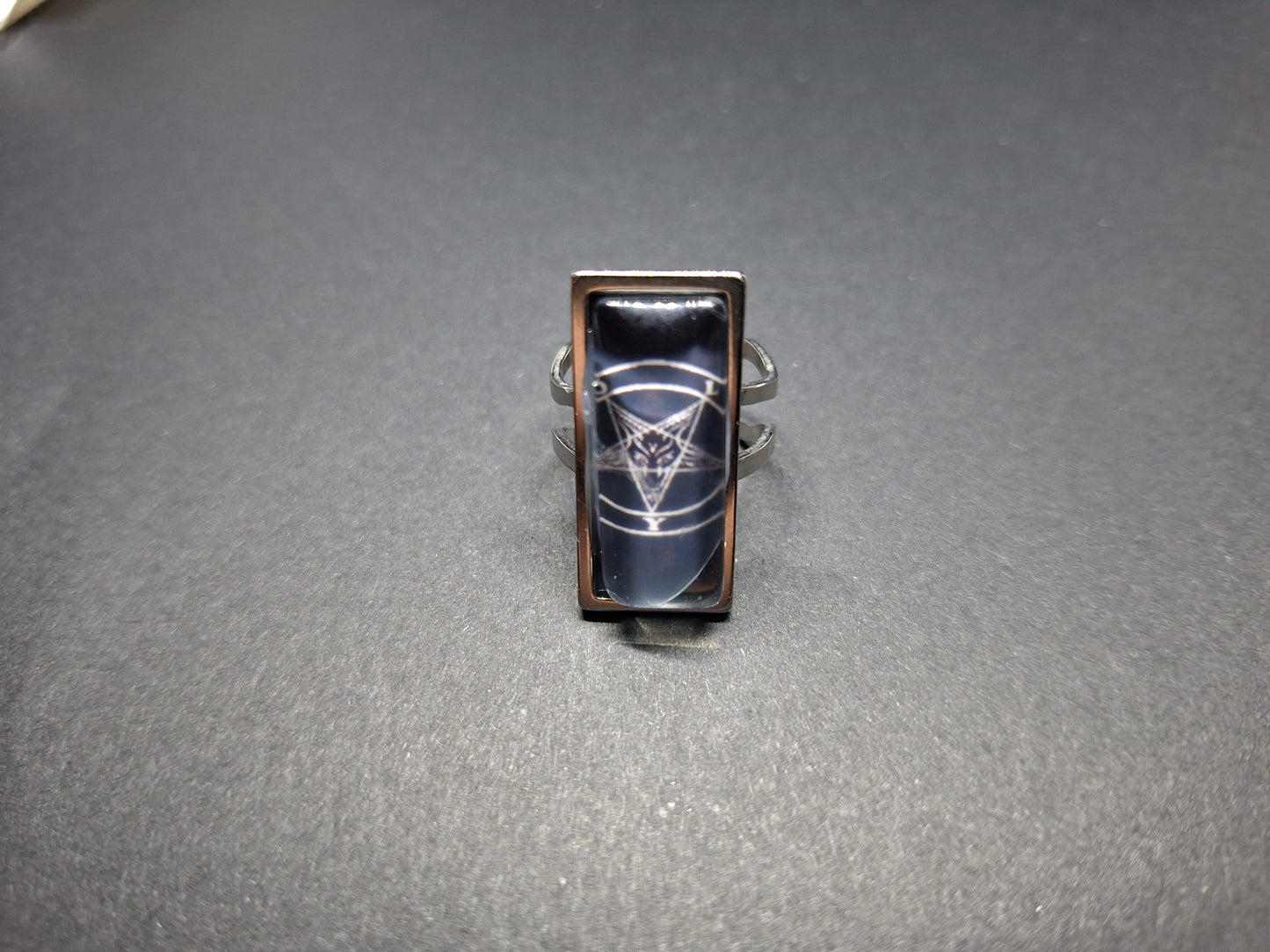 Satanic SIgil/Symbol, Rectangle adjustable Rings : Witchy Goth Occult Jewelry