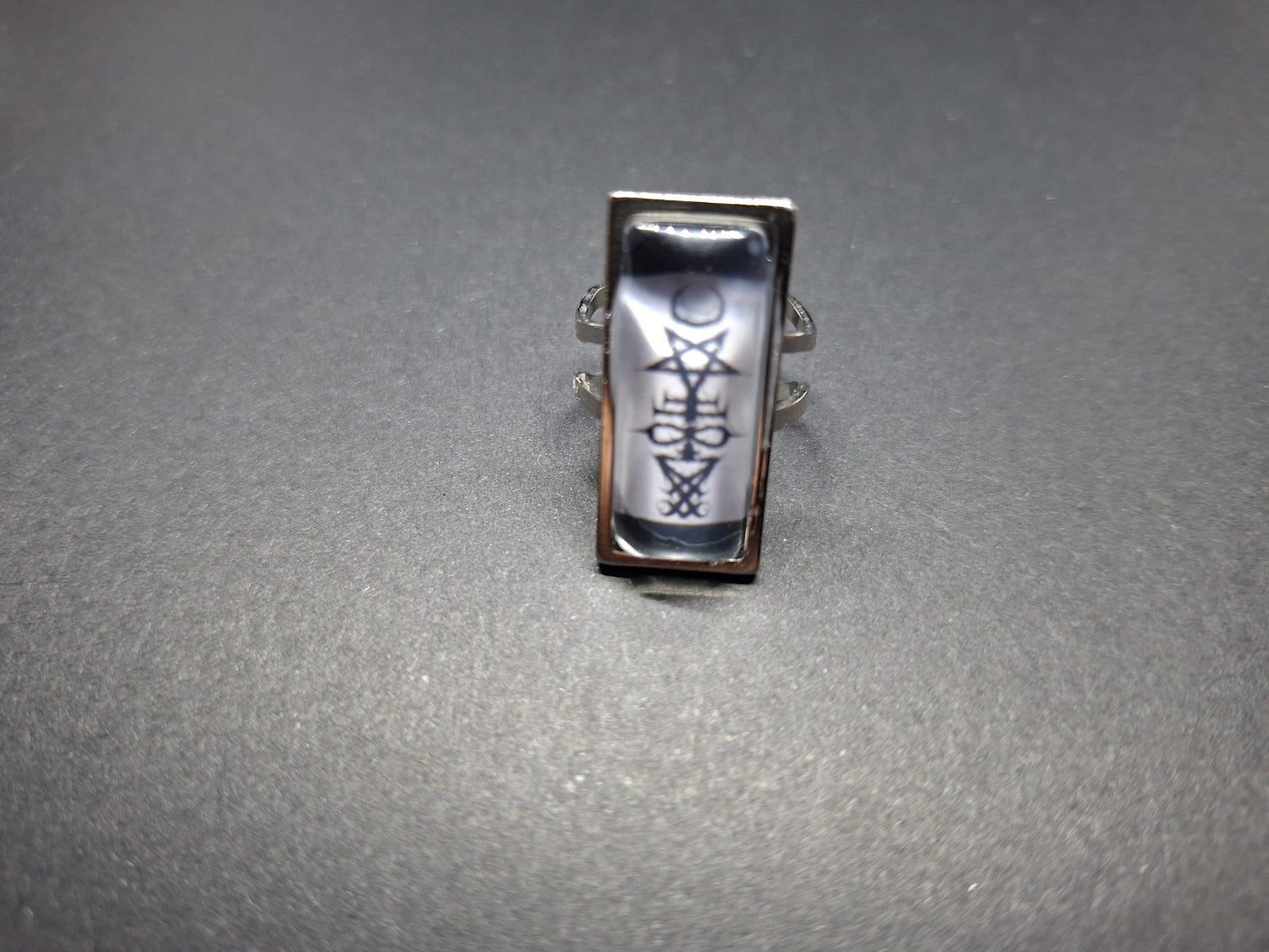 Satanic SIgil/Symbol, Rectangle adjustable Rings : Witchy Goth Occult Jewelry
