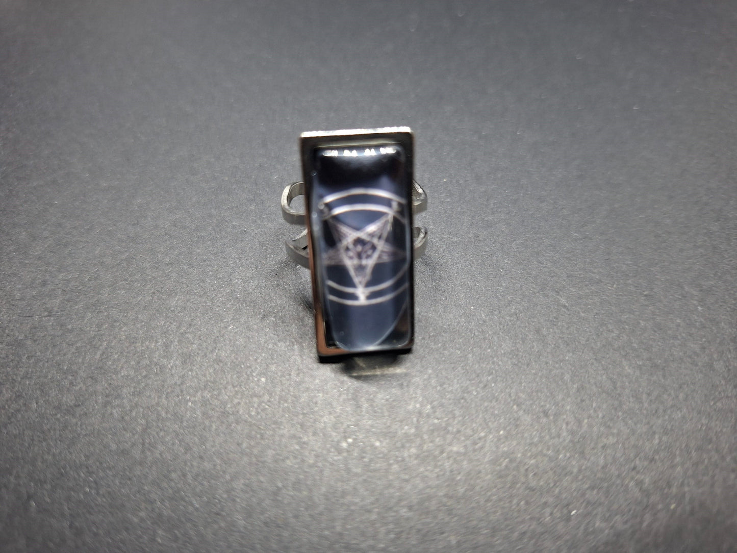Satanic SIgil/Symbol, Rectangle adjustable Rings : Witchy Goth Occult Jewelry