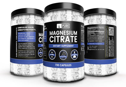 Pure Original Magnesium Citrate - 730 Capsules | No Magnesium or Rice Fillers, Always Pure, Lab Verified