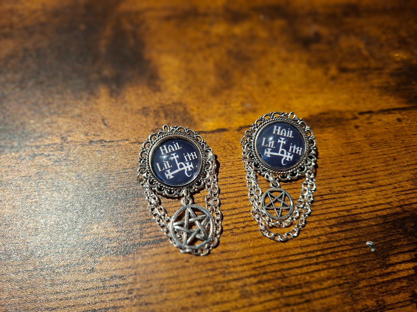 Ornate brooch/pin "Hail Lilith " with choice of Pentergram :goth witchy killstar