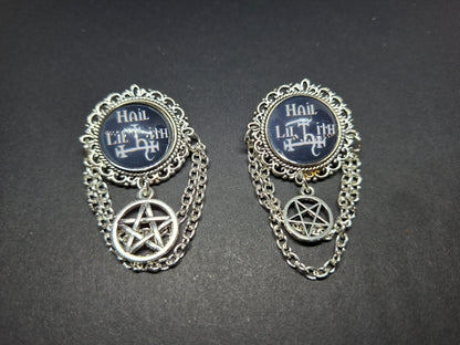 Ornate brooch/pin "Hail Lilith " with choice of Pentergram :goth witchy killstar