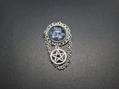 Ornate brooch/pin "Hail Lilith " with choice of Pentergram :goth witchy killstar