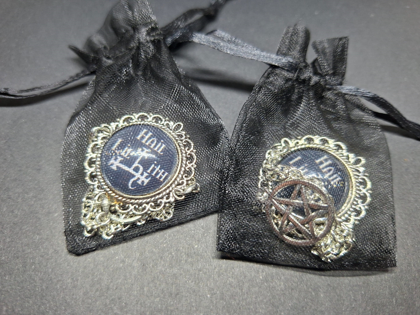 Ornate brooch/pin "Hail Lilith " with choice of Pentergram :goth witchy killstar
