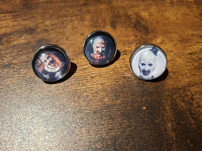 Set of 3 Pin badges inspired by "Art" the clown from Terrifier