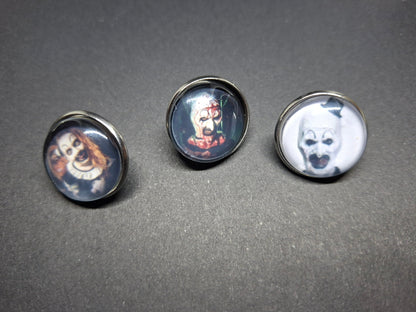 Set of 3 Pin badges inspired by "Art" the clown from Terrifier