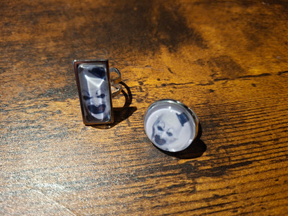 Round & Rectangle adjustable Rings inspired by "Art" the clown from Terrifier