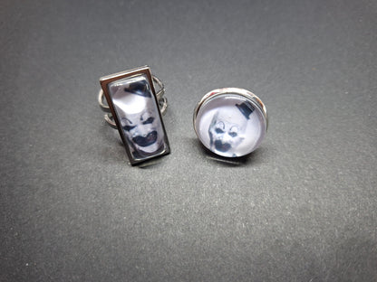 Round & Rectangle adjustable Rings inspired by "Art" the clown from Terrifier