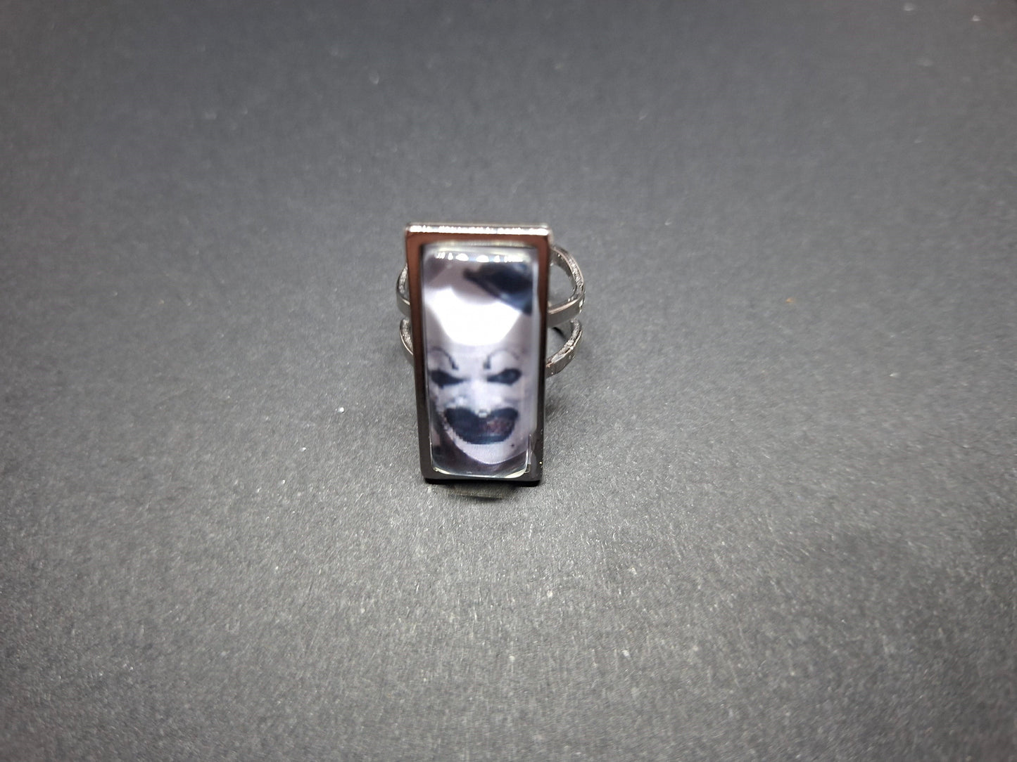 Round & Rectangle adjustable Rings inspired by "Art" the clown from Terrifier