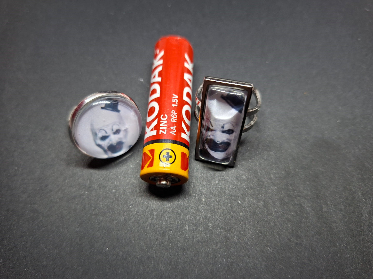 Round & Rectangle adjustable Rings inspired by "Art" the clown from Terrifier