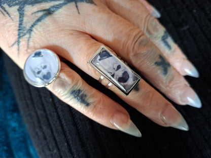 Round & Rectangle adjustable Rings inspired by "Art" the clown from Terrifier