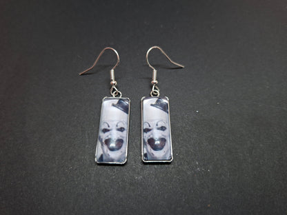 Round & Rectangle image earrings inspired by "Art" the clown from Terrifier